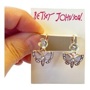 Betsey Johnson Butterfly Earrings - White and pink Gold